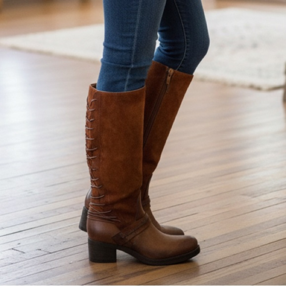 Miz Mooz Brown Leather & Suede Knee-High Heeled Boots